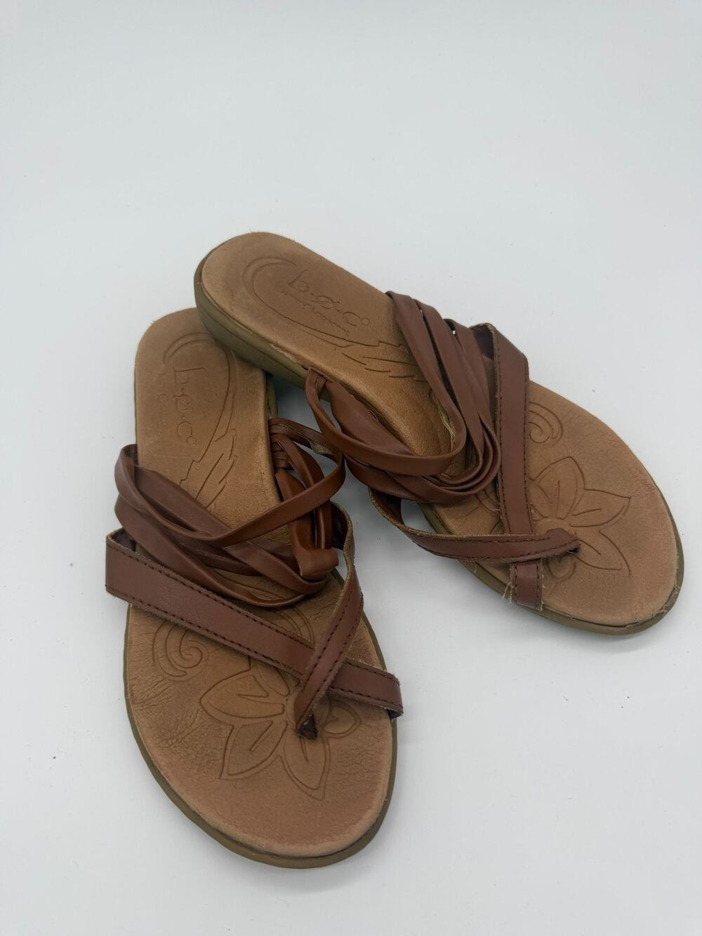 B.o.c Sandals Shoes Womens Size 6 Brown Strappy Slide Comfort Floral Footbed